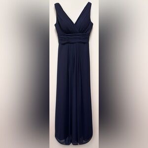 Bill Levkoff Navy Blue V-Neck Sleeveless Formal Full Length Gown Size 2